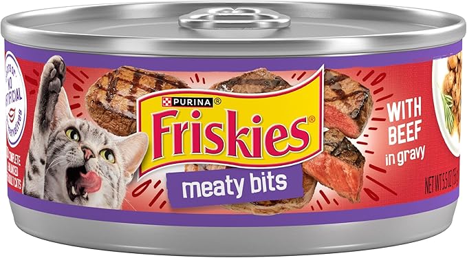 Purina Friskies Wet Cat Food, Meaty Bits With Beef in Gravy - (Pack of 24) 5.5 oz. Cans