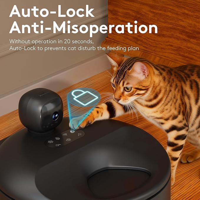 Automatic Cat Feeder Wet Food for 5 Meals, Semiconductor Cooling & Pre-Heating Pet Food Dispenser with Night Vision Camera, App-Control Auto Cat Feeder with Food-Grade Stainless Tray (Black)