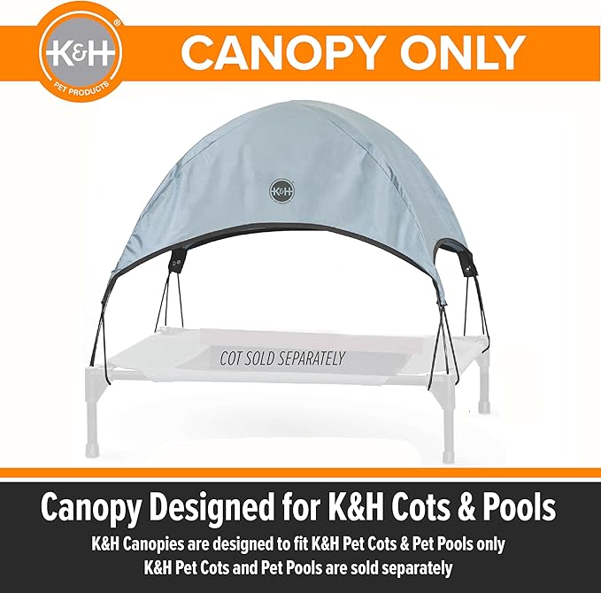K&H Pet Products Outdoor Elevated Dog Cot Canopy, Cooling Sun Tent Shades Pets, Washable, Water-Resistant, Designed to Fit K&H Large Elevated Dog Cots (Sold Separately) - Large 42 X 30in Gray