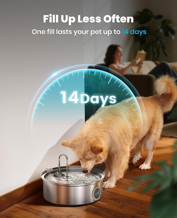 oneisall Dog Water Fountain, 7L/230oz/1.8G Quiet Dog Fountain Water Bowl, Stainless Steel Dog Water Fountain with Visual Water Level&Triple Filtration for Large Medium Small Breed Dogs Pets