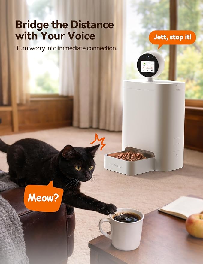 Automatic Cat Feeder with Camera 360° AI-Powered, 2K HD Video with Night Vision & 2-Way Audio, 2.4G/5G Wi-Fi Smart APP Control, Low Food Alert, 5.5L Timed Pet Feeder for Cats/Dogs