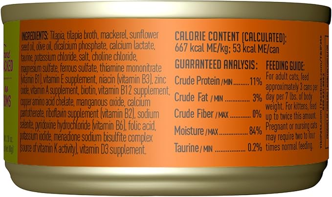 Tiki Cat Luau Shredded Meat, Tilapia Recipe in Tilapia Consumme, Grain-Free Balanced Nutrition Wet Canned Cat Food, For All Life Stages, 2.8 oz. Can (12 Count)