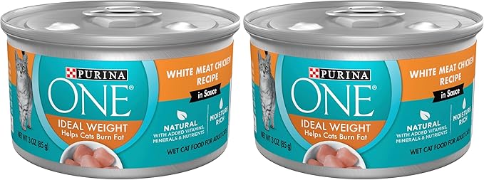 Purina ONE Natural Weight Control Wet Cat Food,Ideal Weight White Meat Chicken Recipe in Sauce - 3 oz. Pull-Top Cans,(Pack of 48)