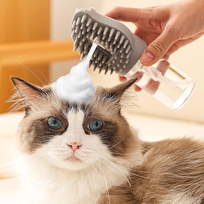 Pet Bath Brush, Soft Bristles, 17.7cm, Cat Grooming Comb, Ergonomic Handle Brush, Portable & Lightweight, for Shower, Bathing, Shedding, Dogs, Cats, Bathroom