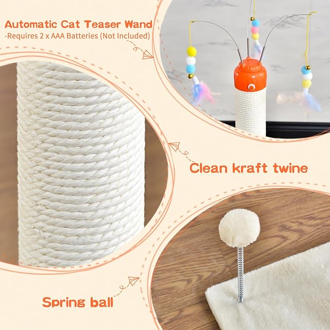 Cat Scratching Post ，41.3" Tall Automatic Teaser Wand Scratching Post with Sisal Rope，Interactive Automatic Rotating Hanging Balls Cat Toys for Indoor Cats and Adult