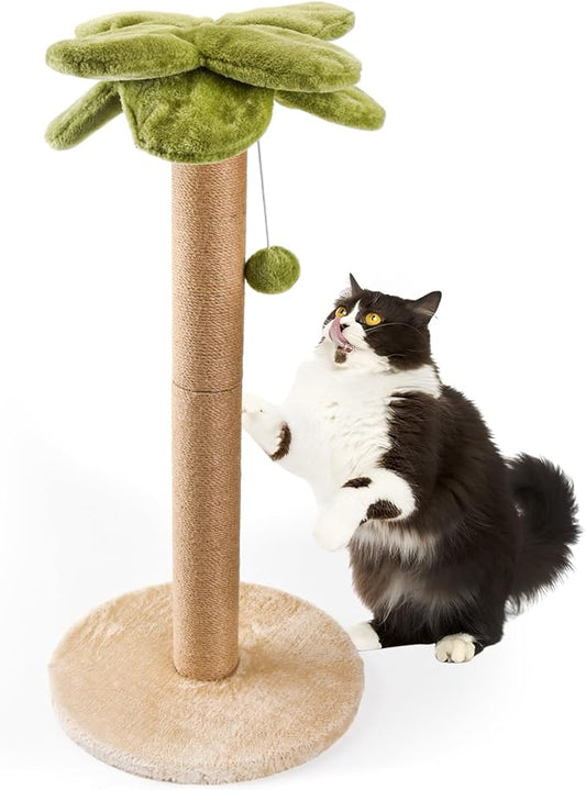 Cat Scratching Post Palm Tree Shape, Sturdy 34 inches Tall Sisal Scratch Post with Interactive Dangling Ball, Cute Cat Scratcher for Indoor Cats