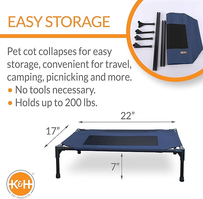 K&H Pet Products Original Pet Cot Elevated Dog Bed Blue/Black Mesh Small 22 X 17 X 7 Inches