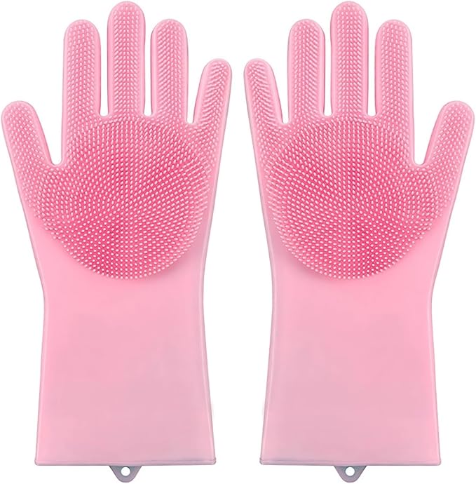 Pet Grooming Gloves for Dogs and Cats - Silicone Bathing Scrubber & Hair Removal Glove for Easy Cleaning(Pink)