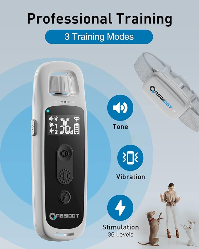 ABBIDOT Dog Shock Collar, 3300 FT Dog Training Collar with Remote, IPX7 Waterproof with 4 Training Modes, Rechargeable E-Collar for Small Medium Large Dogs (15-120 lbs) (Light Grey, 1 Collar)