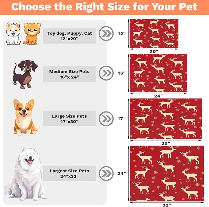 Xmas Elk Dog Food Mat for Floors Absorbent, Quick Dry Water Dispenser Mat for Food, Water, Pet Supplies 24" x 32", Gold Deer