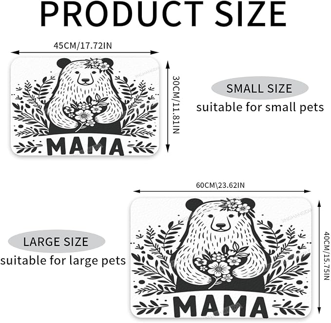 Pet Feeding Mats with Residue Collection Cute Mama Happy Mother's Day Floral Gift for Mom Ce Waterproof Dog Cat Bowl Mat 18X12In with Prevent Water Food Spills