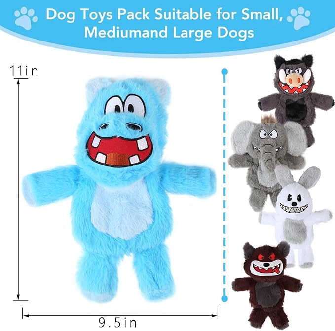 Bzonsmart 5 Pack Squeaky Dog Toys.Tough Plush Chew Toys for Dogs.Interactive Dog Toys to Keep Small Medium Large Breed Dogs Busy .Durable Anti-Boredom Dog Toy for Teething & Playtime.