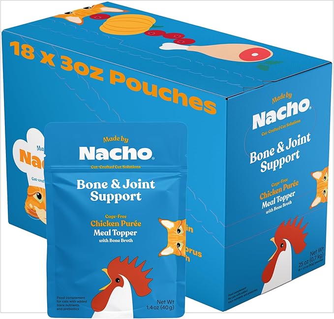 Made by Nacho Bone & Joint Support Meal Topper, Cage-Free Chicken Puree with Bone Broth, Cat Food Topper, Hydration and Flavor, Immune Support, 1.4 oz Each, 18 Count