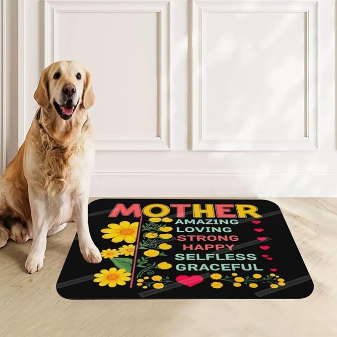 Dog Food Mat Dog Mat for Food and Water 24x16In Happy Mother's Day Floral Gift Mom Jv No Stains Cat Pet Feeding Mats Water Bowl for Messy Drinkers