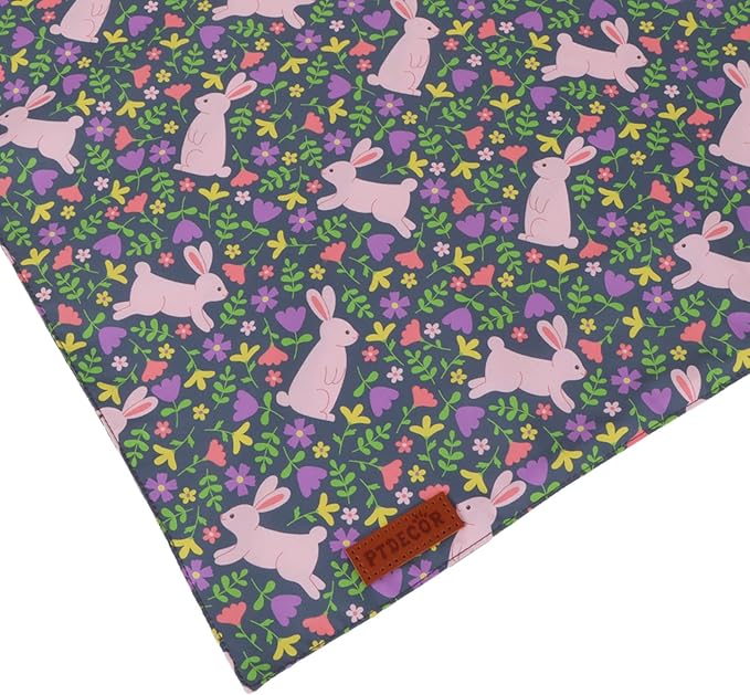 PTDECOR Easter Dog Bandana, Rabbit Floral Dog Scarf, Premium Durable Fabric, Black Easter Bandanas for Extra Large Dogs (X-Large)