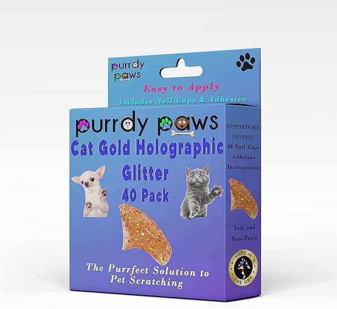 40 Pack Soft Nail Caps for Cat Claws Gold Holographic Glitter Medium