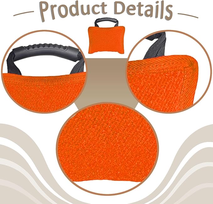 Baoblaze Dog Bite Pillow Tough Tug Toy Practical Portable Outdoor Pet Supplies for Small and Medium Sized Dogs Biting Pad with Handle, Orange