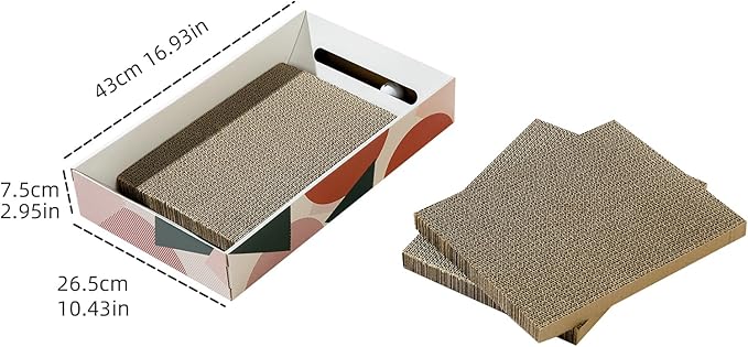 Corrugated Cardboard Cat Scratcher Box with Bell Toy - Double-Sided Wear-Resistant Scratching Pad, Multi-Use Cat Bed & Scratch Mat, Mess-Free Safe Material for Indoor Cats