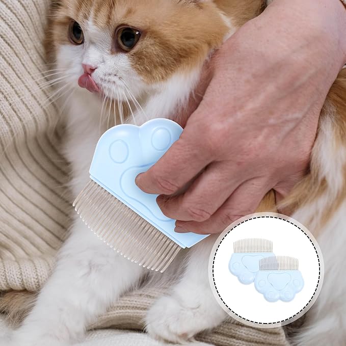 SUPVOX 2Pcs Cat Grooming Combs Indoor Hair Tool for Pets Stainless Steel Abs Material Comfortable Cat Paw Massage Brush for De-shedding and Hair Removal Suitable for Daily Use and Bath