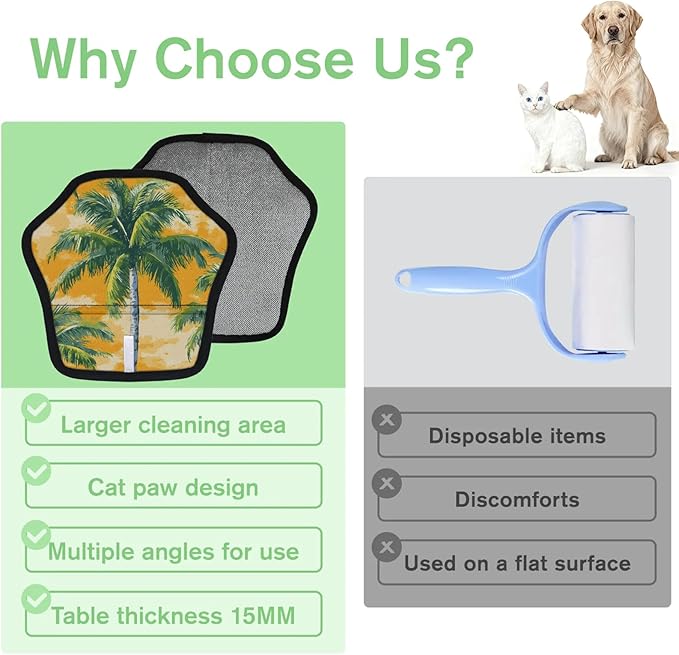 Reusable Pet Hair Removal Glove Palm Tree Themed Magic Brush for Cat & Dog Hair Remover for Car, Sofa, Bedding, Clothes - 9x9 Mitt Washable