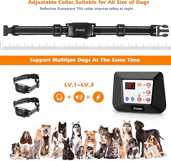 Wireless Dog Fence, Electric Fence for Dog & Training Collar with Remote, Wireless Dog Boundary Containment System, Adjustable Range Sizes, Dog Training Collar for All Dogs (2-Dog)