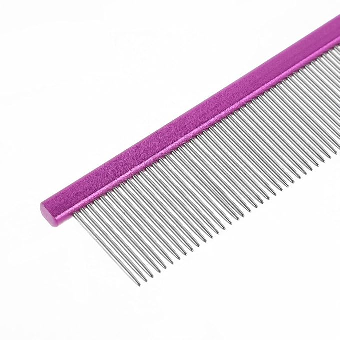 SUPVOX Pet Grooming Comb Rat Tail Metal Pet Comb with Rounded Ends for Dematting and Hair Removal Suitable for Cats and Dogs Purple