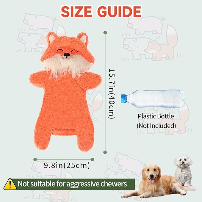 Mihachi No Stuffing Crinkle Dog Toys,2-in-1 Holds Water Bottles-Cruncher with Puncture Resistant Squeaker, Dog Squeak Toys Plush Dogs Chew Toy for Small Medium Large Breed Chewer, Fox