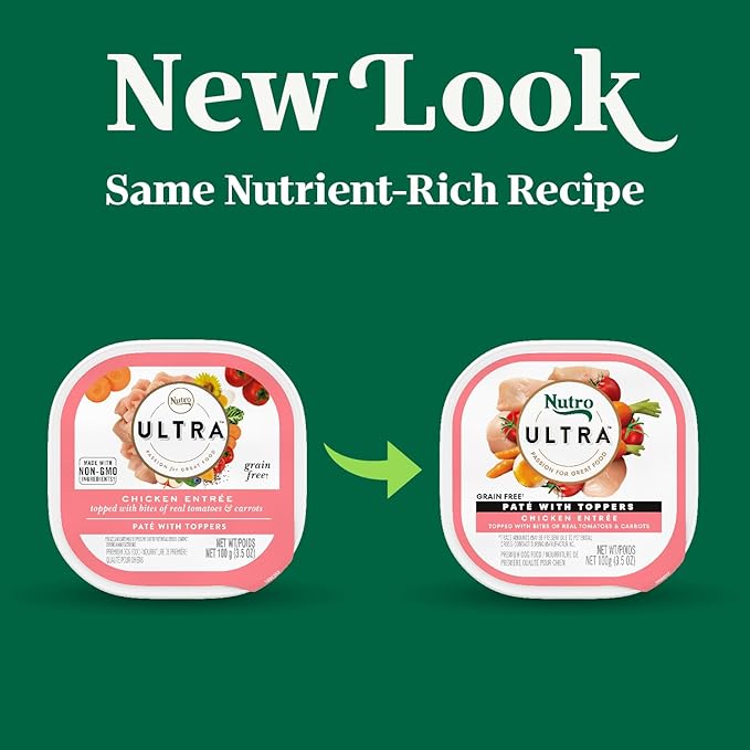 Nutro Ultra Wet Dog Food Pate with Food Toppers for Dogs, Chicken Entree, 3.5 oz. Trays (24 Count, Pack of 1)