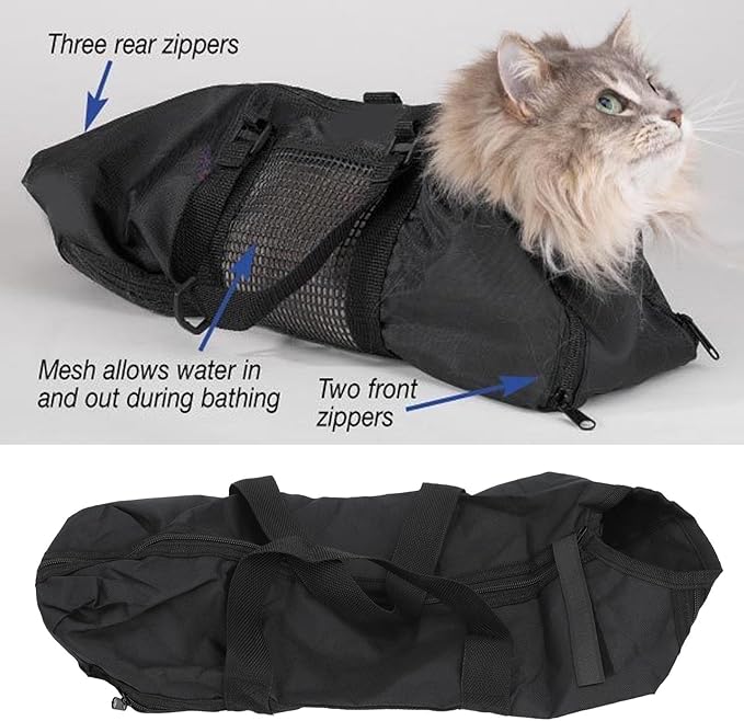 Cat Grooming Bag, Scratch Resistant Multifunctional Breathable Pet Bathing Restraint Bag, Cat Bathing Bag Djustable Cat Grooming Mesh Bag for Nail Trimming