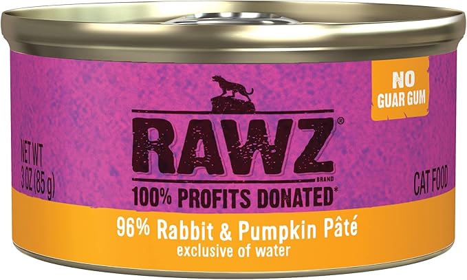 Rawz Natural Premium Pate Canned Cat Wet Food - Made with Real Meat Ingredients No BPA or Gums -3 oz Cans (Case Pack of 18) (Rabbit&Pumpkin)