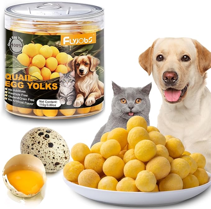 Dehydrated Quail Egg Yolk Snacks for Cats and Dogs Training, Natural Dog Food Limited Ingredient, Healthy Tasty Freeze-Dried Pet Treats for Dogs Cats (M, Egg)