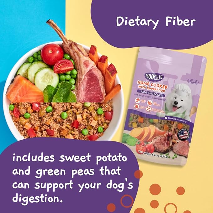 MOOCHIE Home Cooked Superfood Wet Dog Food - Joint & Bone - Lamb, Sweet Potato & Spinach - No Artificial Flavors or Preservative - 6 x 9 oz Pouch
