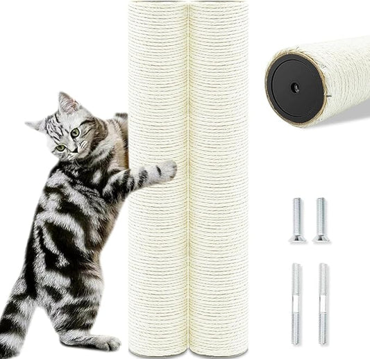 Cat Scratching Post Replacement Pole，2 PCS 15.7in Cat Tree Replacement Post，Natural Sisal Cat Tree Replacement Parts with M8 Screws，Cat Scratch Post Replacement for Refurbishment (15.7in/40cm)