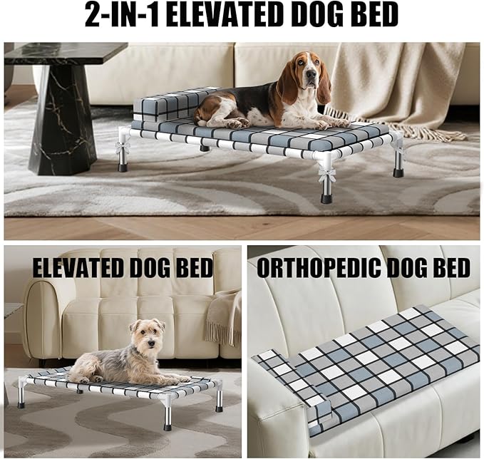 Elevated Raised Lifted Dog Bed Elevated Dogs Bed with Bolster & Cushion Mat Raised Pet Couch Bed with Pillow for Indoor Outdoor