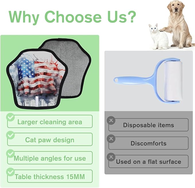 Watercolor Stars Stripes Electrostatic Pet Hair Removal Glove for Cats & Dogs - Reusable Grooming Mitt for Couch, Carpet, Car Seat & Laundry - Large 9x9 Inch