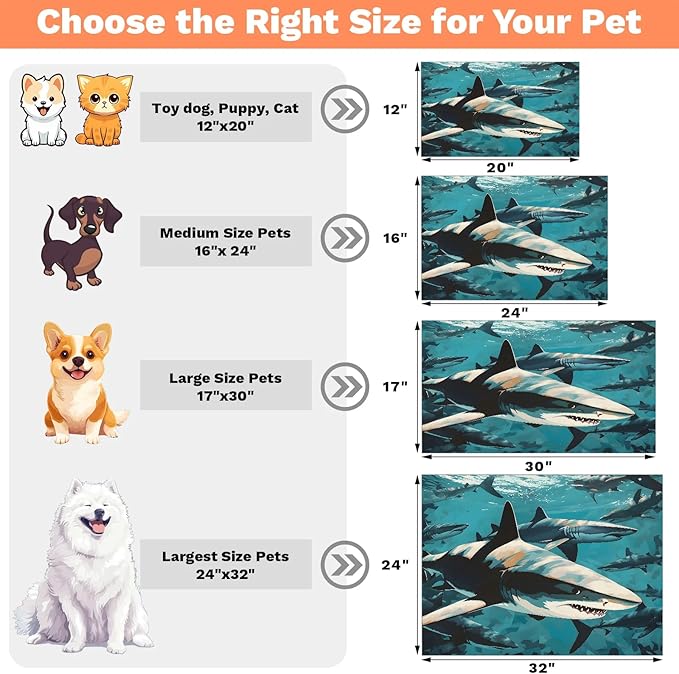 Sea Shark Dog Food Mat for Floors Absorbent Dog Bowl Mat for Food and Water Dispenser Quick Dry Cat Food Placemat Pet Supplies 12" x 20", Watercolor Fish