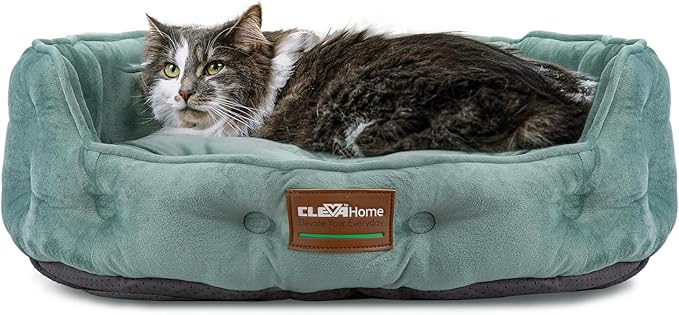 ClevaHome Cat Dog Bed for Small Pets up to 15lbs - Round Cat Beds for Indoor Cats, Machine Washable Comfortable Pet Bed for Puppy and Kitten with Non-Slip Bottom (Washed Green)