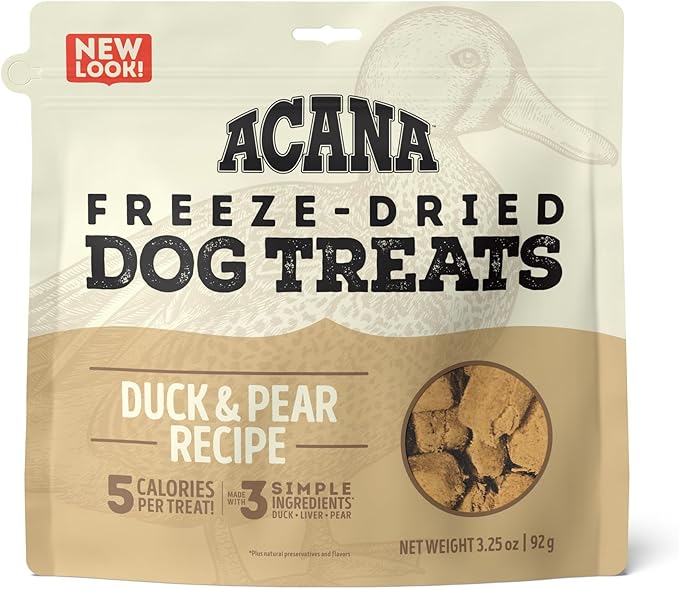 ACANA Singles Grain Free Dog Treats Limited Ingredients & Freeze-Dried Duck & Pear 3.25oz Bag