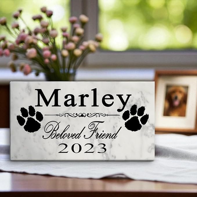 Broad Bay Dog Pet Memorial Gift Stone Solid Marble Personalized Pet Plaque Garden Marker Indoor or Outdoor Grave Headstone 12" x 6" (Beloved Friend)
