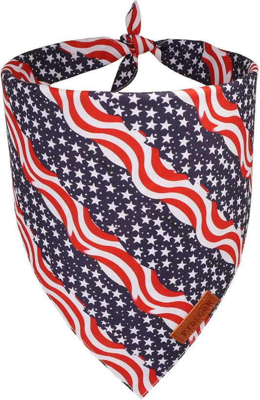 PTDECOR American Flag Dog Bandana, Striped Stars Flag 4th of July Pet Scarf, Premium Durable Fabric, Adjustable Triangle Patriotic Bandanas for Large X-Large Dogs Pets (X-Large)