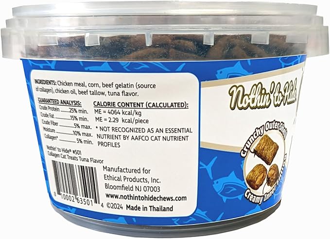 Fieldcrest Farms Nothin’ to Hide Collagen Cat Treats – Crunchy & Creamy Cat Snacks, High-Protein Healthy Treats for Skin, Coat & Joint Support, Tuna Flavor, 8 oz. Resealable Tub