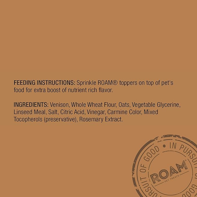 ROAM Pet Treats Bucky Exotic Dog Topper, Venison Dog Treats - Single Protein, Sustainably Raised Venison Meat Dog Food Topper - Non-GMO, 4 Ounce