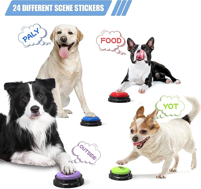 Dog Buttons Talk, 6 Pack Dog Communication Buttons, Recordable Talking Training Buttons for Dogs,30 Seconds Voice Dog Speaking Buttons with Dog Bath Brush Set