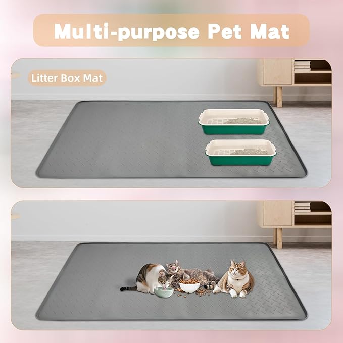 XXL Silicone Cat Litter Mat, 50"x35"(127cmx89cm) Extra Litter Box for Floors, Non-Slip Litter Trapping Mat to Prevent Tracking, Easy to Clean Kitty Litter Catcher Mat, Durable, Dark Gray
