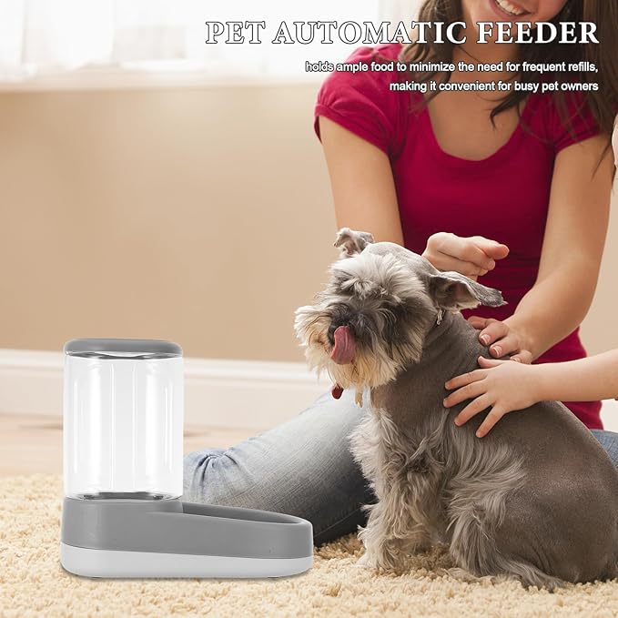 Automatic Pet Feeder and Water Dispenser Gravity Cat Feeder with Dry Food Storage Capacity Suitable for Small and Large Dogs and Cats in Elegant Gray