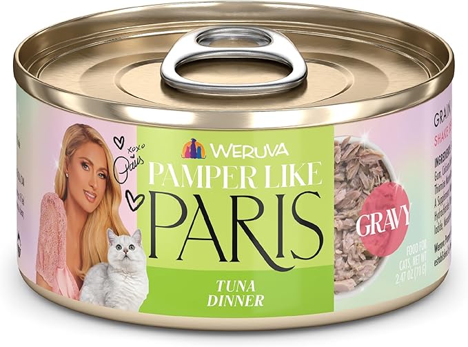 Weruva Paris Hilton Pamper Like Paris Natural Grain Free Wet Cat Food, Tuna in Gravy, 2.47oz Can (Pack of 12)