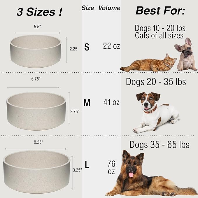 Loving Pets - Dolce Bamboo - Eco-Friendly Pet Bowls & Dishes for Dog, Cats, Puppy Food and Water Dish -Sustainable and Dishwasher Safe, Made with Real Bamboo (Large, Oat-Beige)