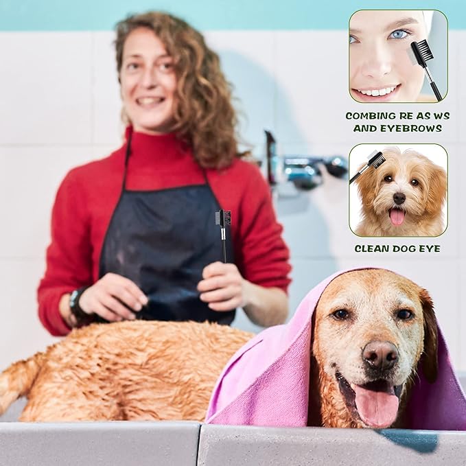 cobee Double-Head Metal Grooming Comb for Dogs, Puppies, and Cats - 2 Pcs Booger, Flea, Crust, Mucus, and Tear Stain Remover