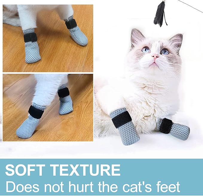 Anti-Scratch Paw Covers for Family Pet Cats - Mesh Adjustable Claw Protectors (4 Pieces) (S, Grey)