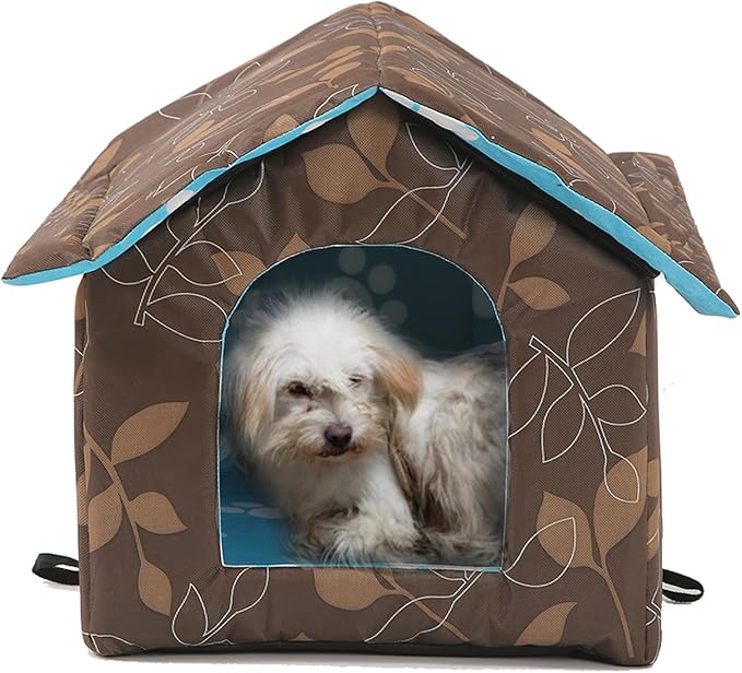 Outdoor Cat House, Cat Houses for Outdoor Cats, Weatherproof Warm and Insulated Cat House with Transparent Curtain Pet House, Stray Cats Shelter (Shabby Chic, Large-Houses)